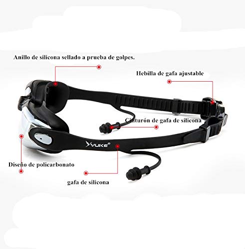 7 piezas sets de natación Traje de baño para Hombre,Gafas de natación, protección contra rayos UV antiniebla Conjunto de gafas de natación, gorra de natación resistente y sólida para hombres adultos, estuche protector Clip de nariz y orejas