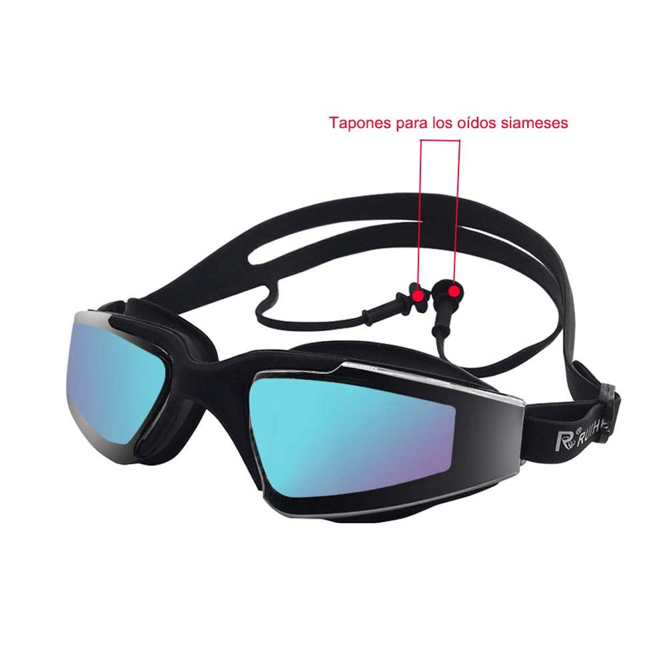 AVEDISTANTE Equipos para Natación 6PCS, Incluye Anteojos de Natación con Tapones,Casco,Gorro de natación,Tapones para oidos y Nariz,Bolsa Impermeable para Celurares y Mochila
