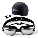Gafas de natación 5 en 1 + Gorro de natación + Clip de nariz + Tapones para los oídos + Estuche, Resistente al agua, Sin fugas, Antiniebla, Protección UV, Estuche de protección gratuito, Ajuste cómodo para adultos Hombres Mujeres Jóvenes Niños Niño