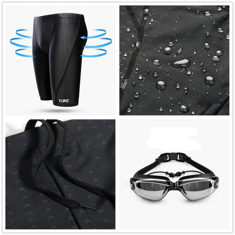 7 piezas sets de natación Traje de baño para Hombre,Gafas de natación, protección contra rayos UV antiniebla Conjunto de gafas de natación, gorra de natación resistente y sólida para hombres adultos, estuche protector Clip de nariz y orejas
