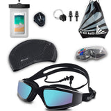 AVEDISTANTE Equipos para Natación 6PCS, Incluye Anteojos de Natación con Tapones,Casco,Gorro de natación,Tapones para oidos y Nariz,Bolsa Impermeable para Celurares y Mochila