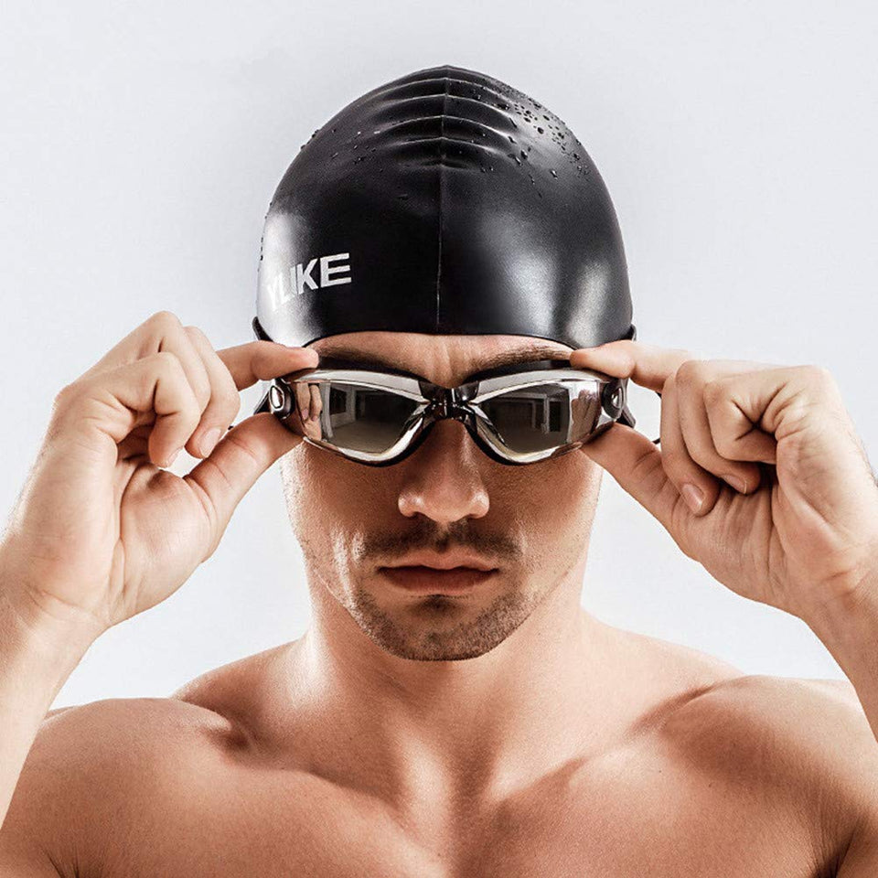 7 piezas sets de natación Traje de baño para Hombre,Gafas de natación, protección contra rayos UV antiniebla Conjunto de gafas de natación, gorra de natación resistente y sólida para hombres adultos, estuche protector Clip de nariz y orejas