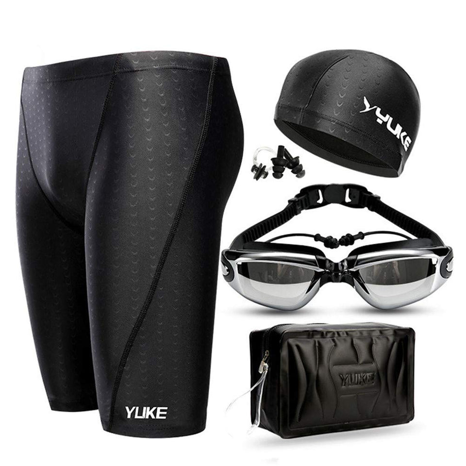 7 piezas sets de natación Traje de baño para Hombre,Gafas de natación, protección contra rayos UV antiniebla Conjunto de gafas de natación, gorra de natación resistente y sólida para hombres adultos, estuche protector Clip de nariz y orejas
