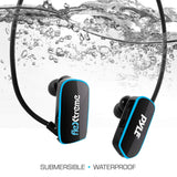 Pyle Reproductor Mp3 para natación, 4 GB memoria, almacena hasta 1000 canciones, mejor tecnología, controles de botón Simple Touch, baterías recargables Flex streme (PSWP6BK)