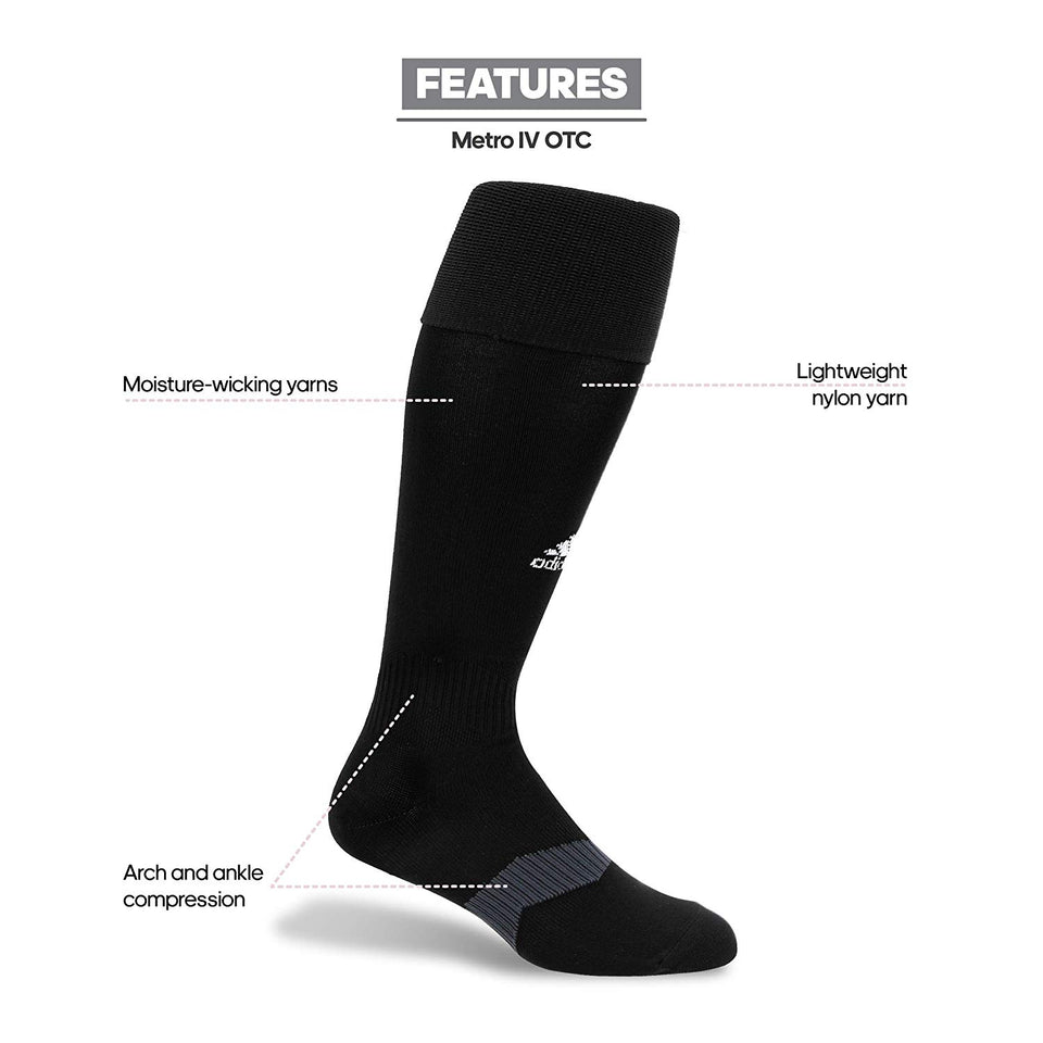 adidas Metro IV Soccer Socks, White/Black/Clear Grey, Large